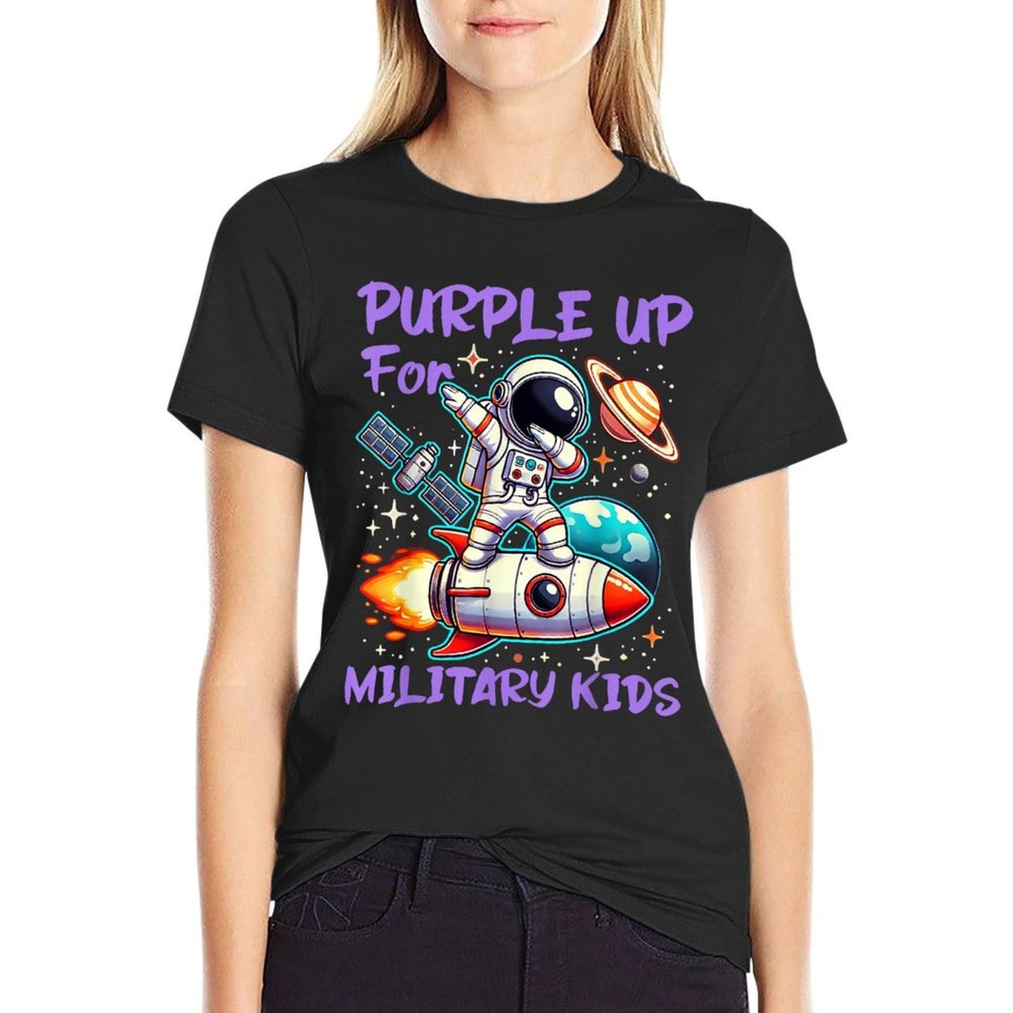 Purple Up for Military Kids Military Child Month Astronaut  Versatile T-Shirt
