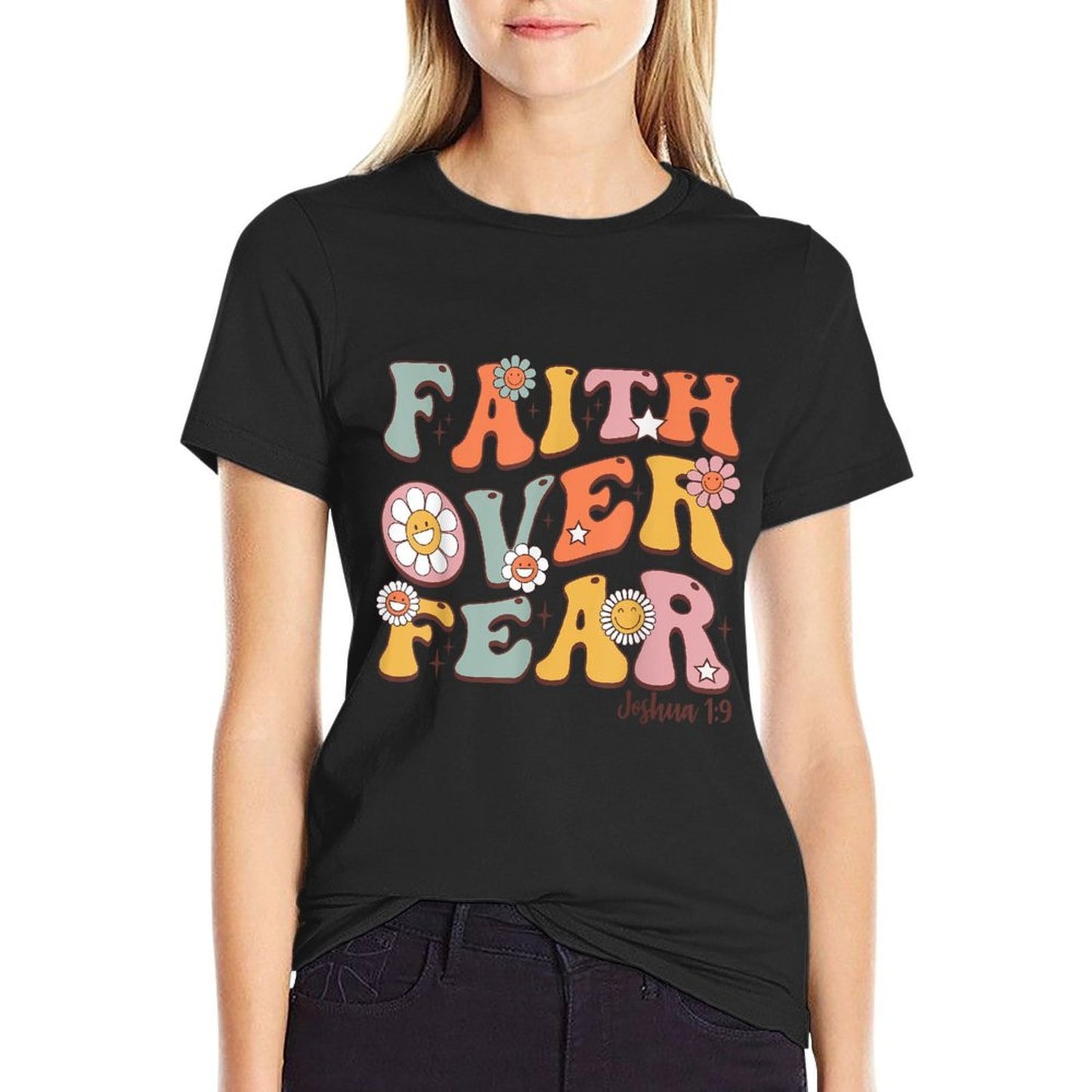 Christian-Shirt Girls Faith Over Fear Cute Jesus Kids Youth  Moisture-wicking T-Shirt