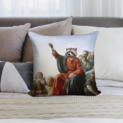 Raccoon Jesus Soft Short Plush Fabric Throw Pillow