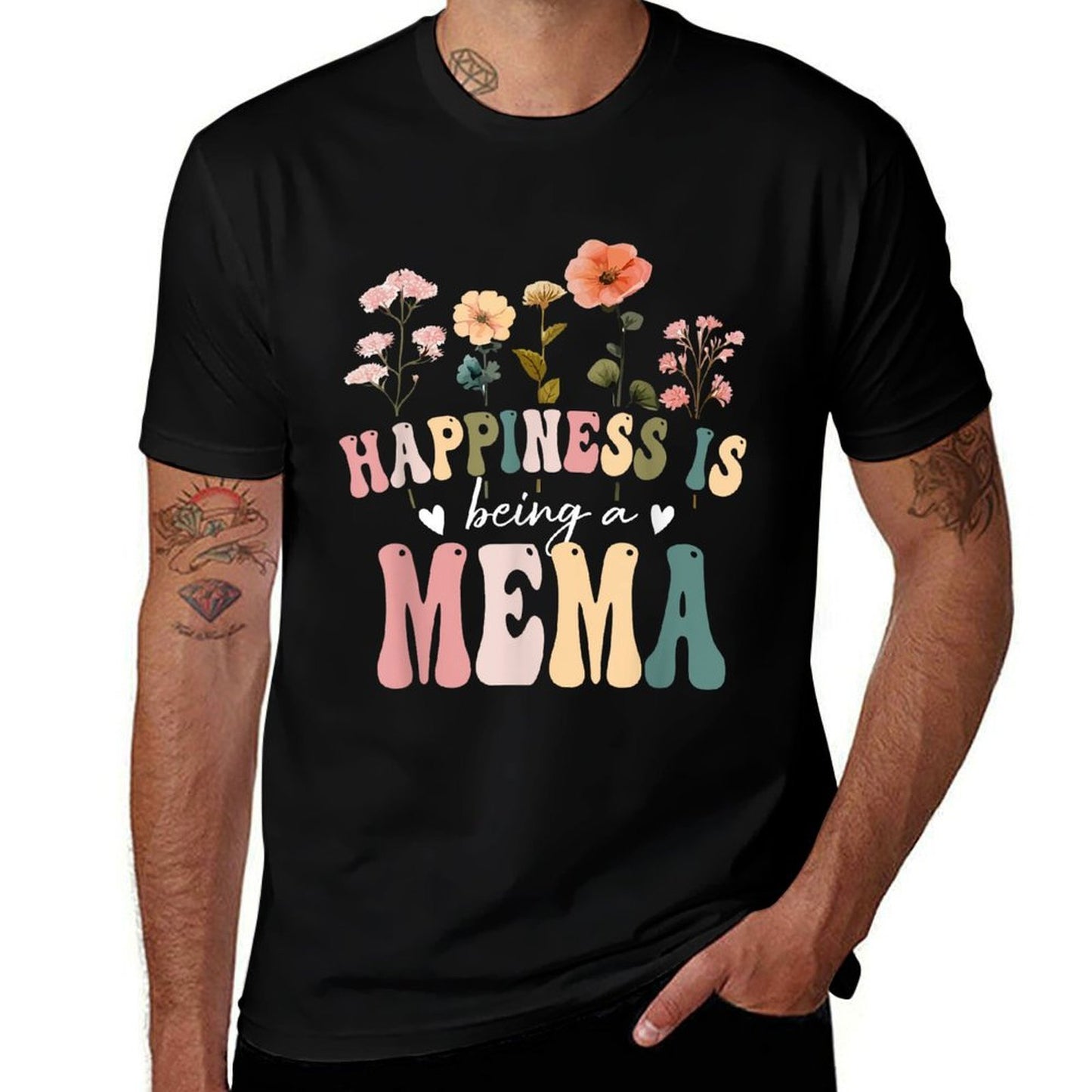 Happiness Is Being A Mema Floral Design Mema Mother's Day  Polyester Blend T-Shirt
