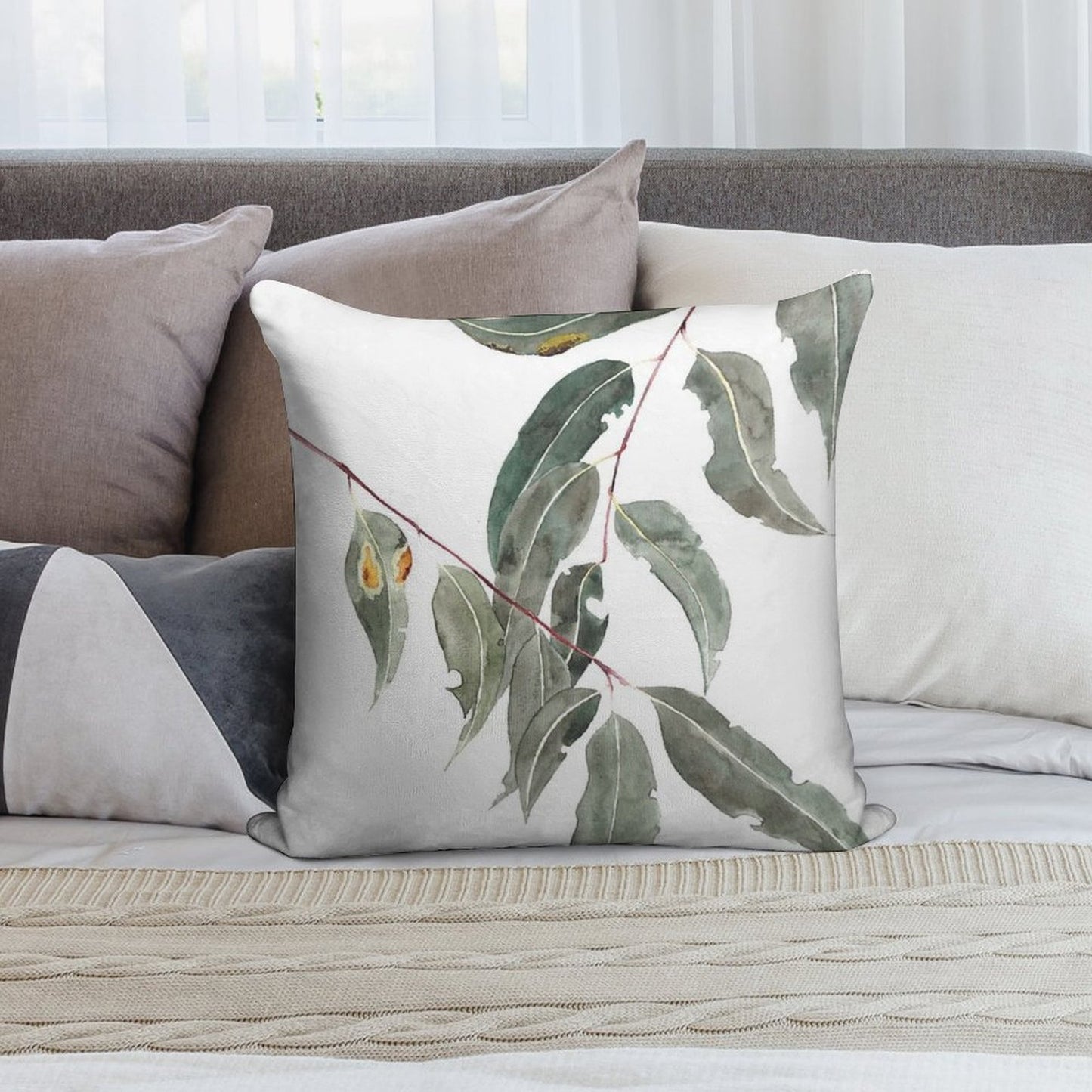 Gum Leaves Watercolour Australian Native Soft Anti-Pilling Throw Pillow