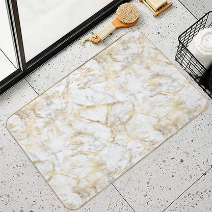White And Gold Marble  Absorbent Bath Mat