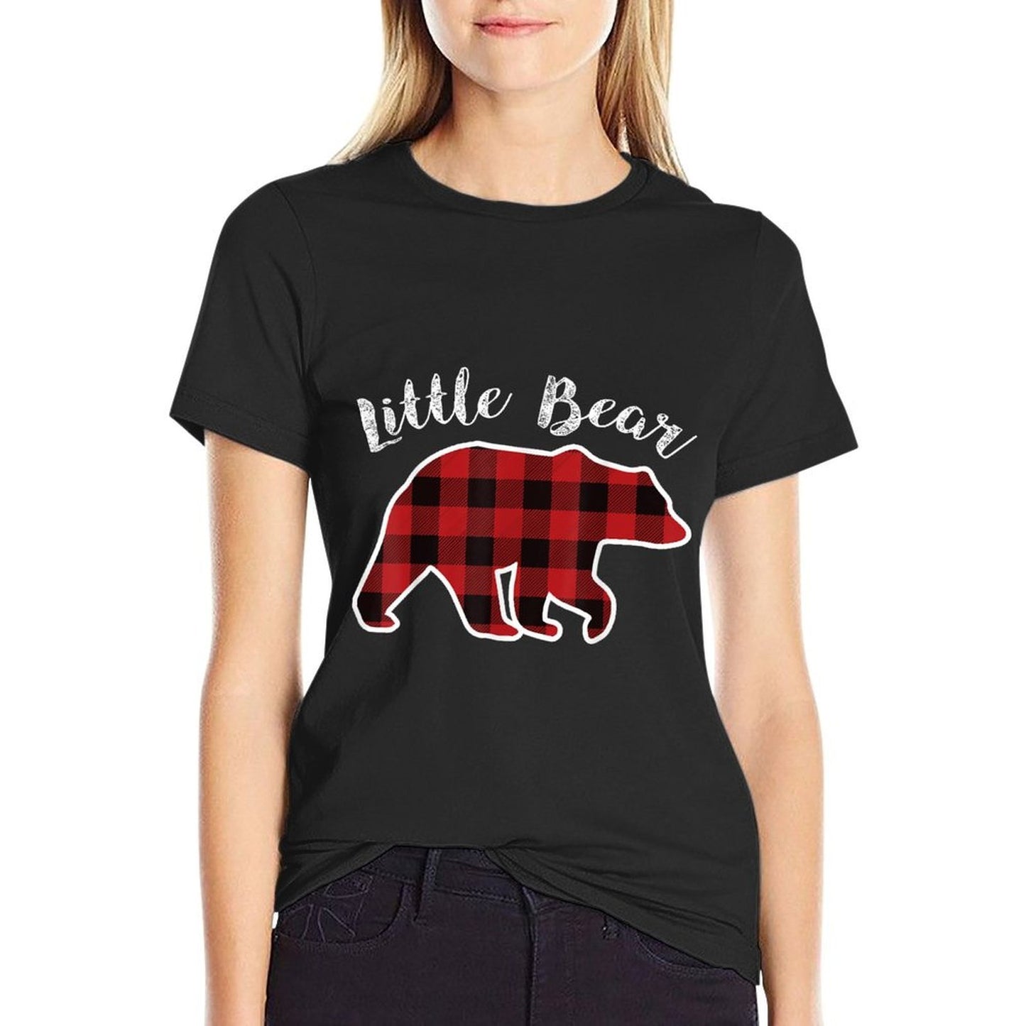 LITTLE BEAR  Kids Red Plaid Christmas Pajama Lil Gift  Versatile T-Shirt