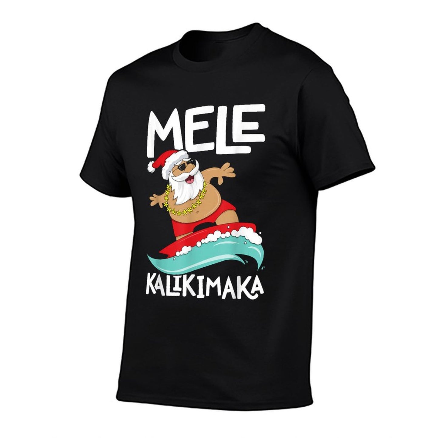 Mele Kalikimaka Hawaiian Christmas Hawaii Surfing Santa Black  High-quality Stitching T-Shirt