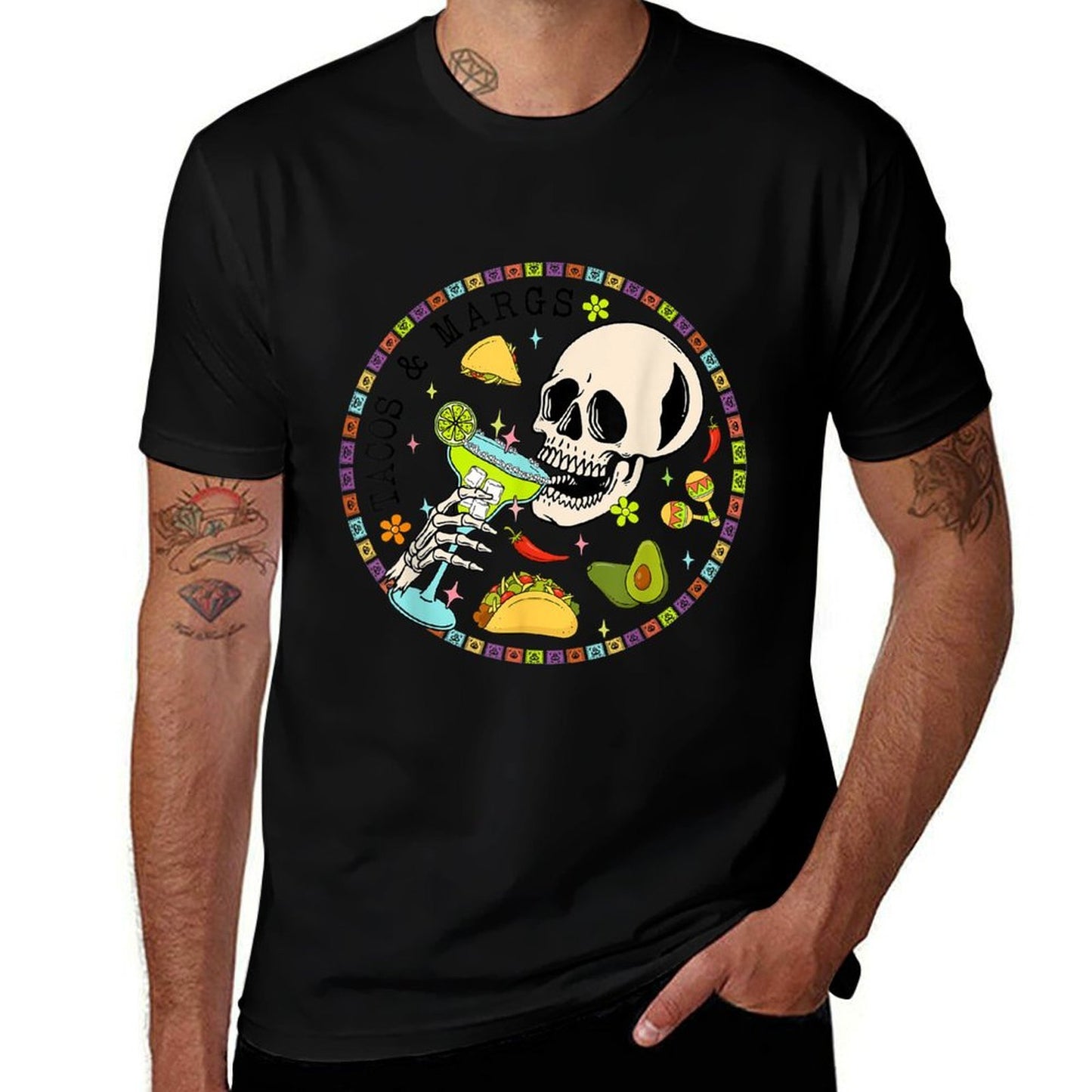 Cinco De Mayo Tacos And Margs Mexican Fiesta Party Skull  Trendy Pattern T-Shirt