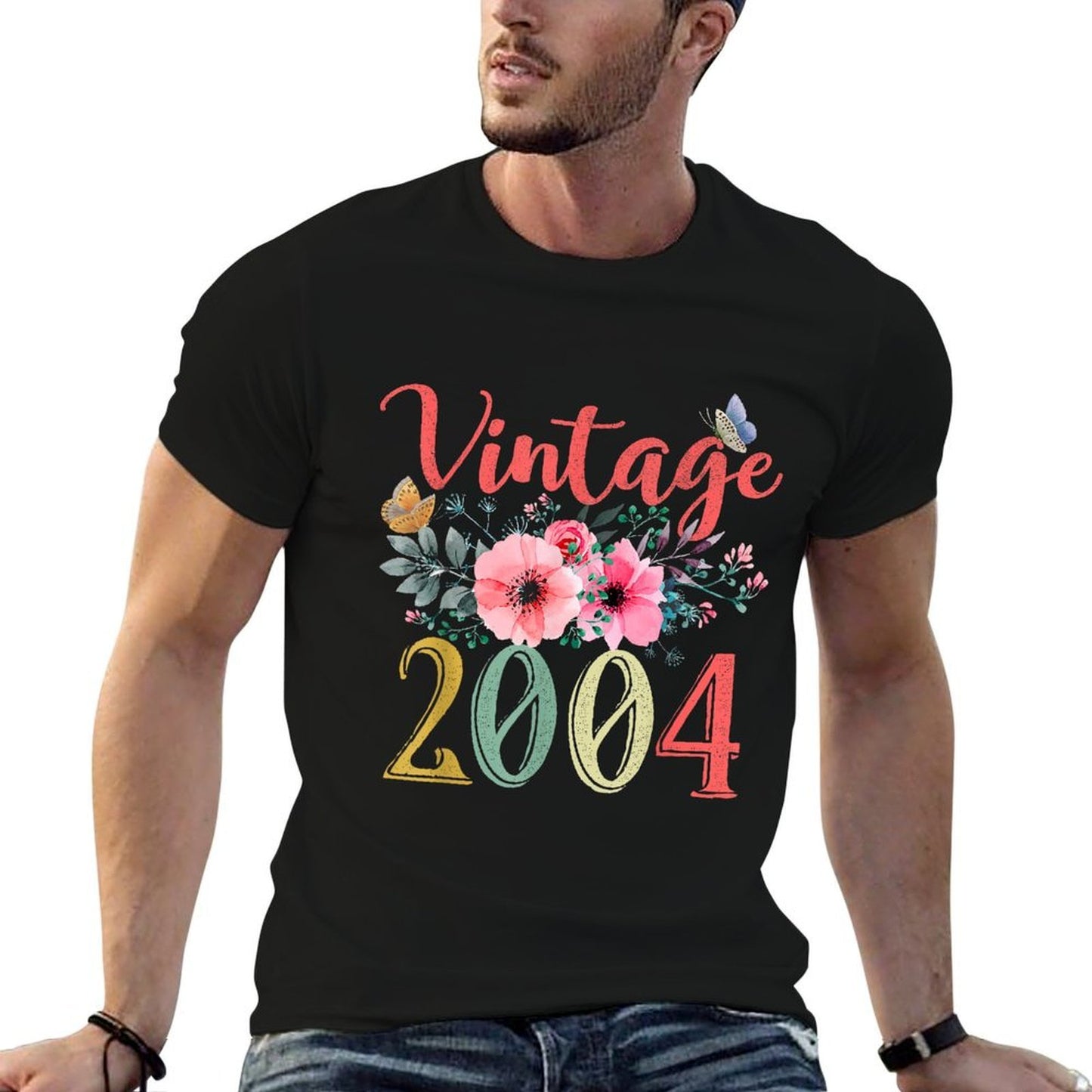 Vintage 2004 Floral Hippie Groovy Wildflower 21st Birthday  Graphic-printed T-Shirt