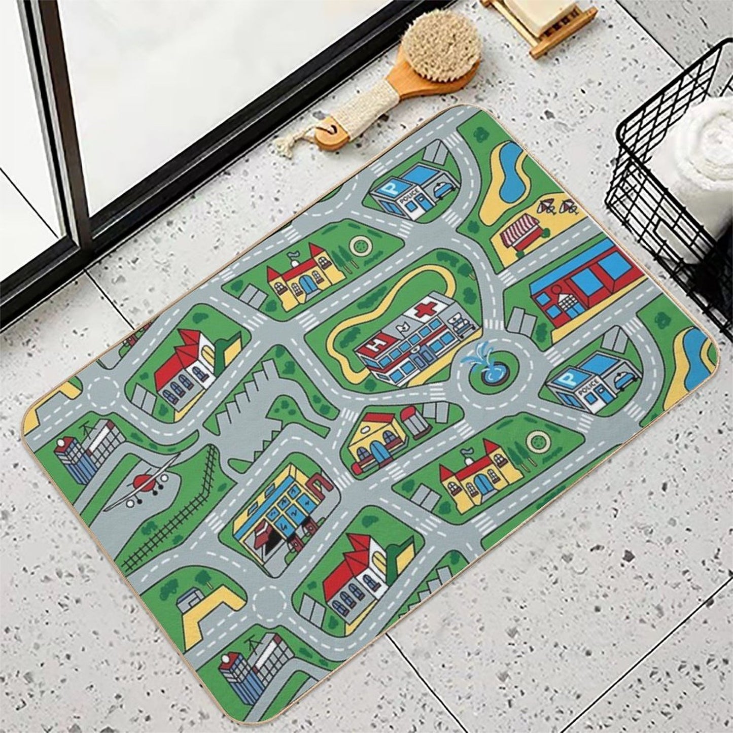 Car City Carpet Road Rug 90s Nostalgic Toy  Slip-Resistant Bath Mat