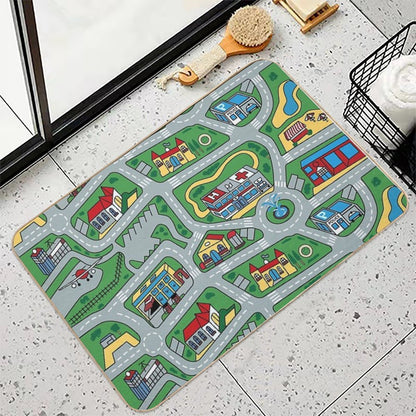 Car City Carpet Road Rug 90s Nostalgic Toy  Slip-Resistant Bath Mat