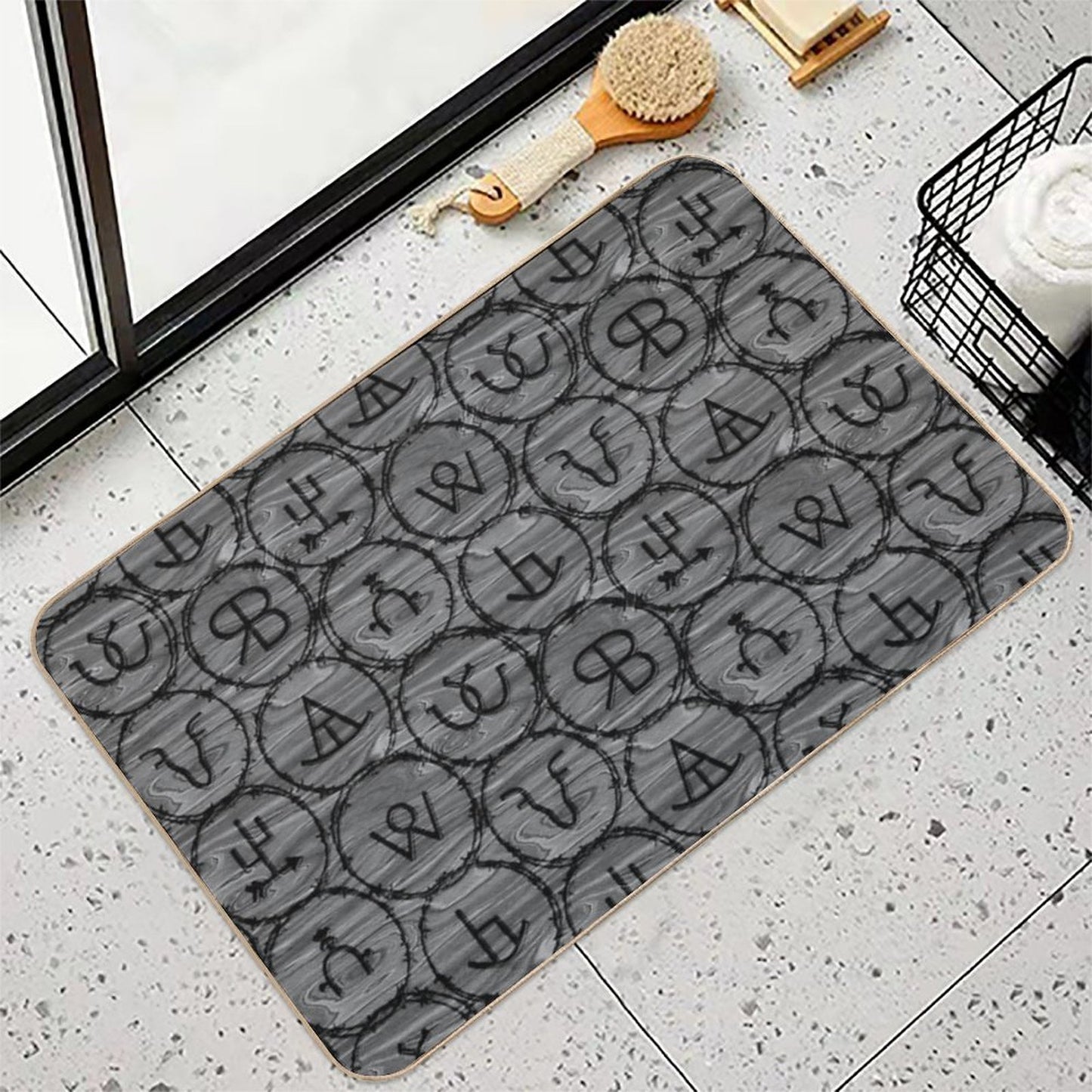 Black Cattle Brands on Wood Grain  Multi-Purpose Bath Mat