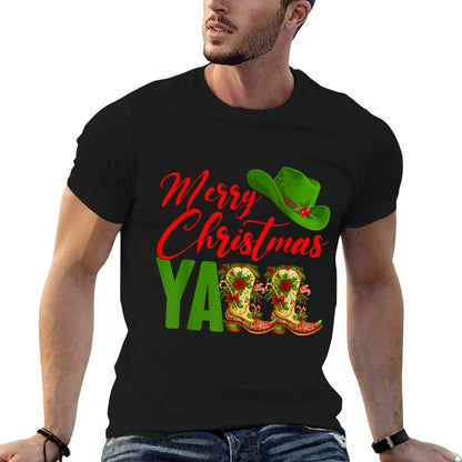 Merry Christmas Yall Western Cowboy Cowgirl Boots Women Men  Lightweight T-Shirt