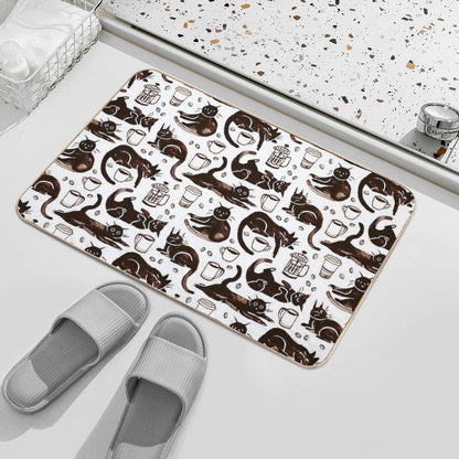 Gouache Black Cats & Coffee  Long-Lasting Bath Mat