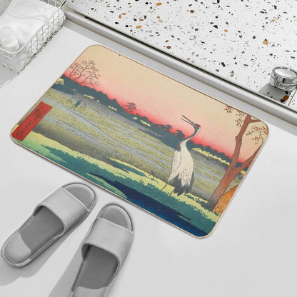 Red-crowned Crane Vintage Ukiyo-e Japanese Art  High-Traffic Bath Mat