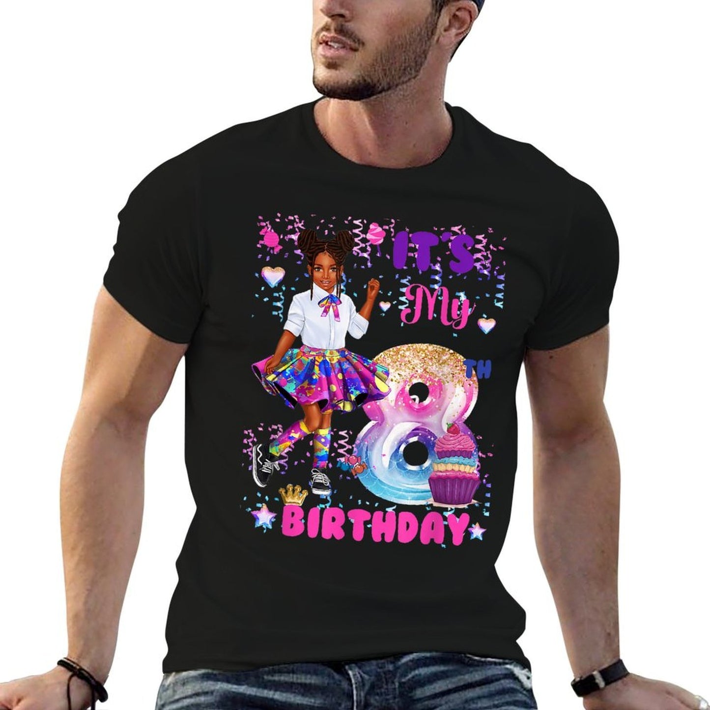 African American Black Girl 8 Year Old Its My 8th Birthday  Summer-ready Fabric T-Shirt