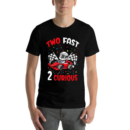 Two Fast 2 Curious 2nd Birthday Two Years Old Car Racing  Vintage-inspired T-Shirt