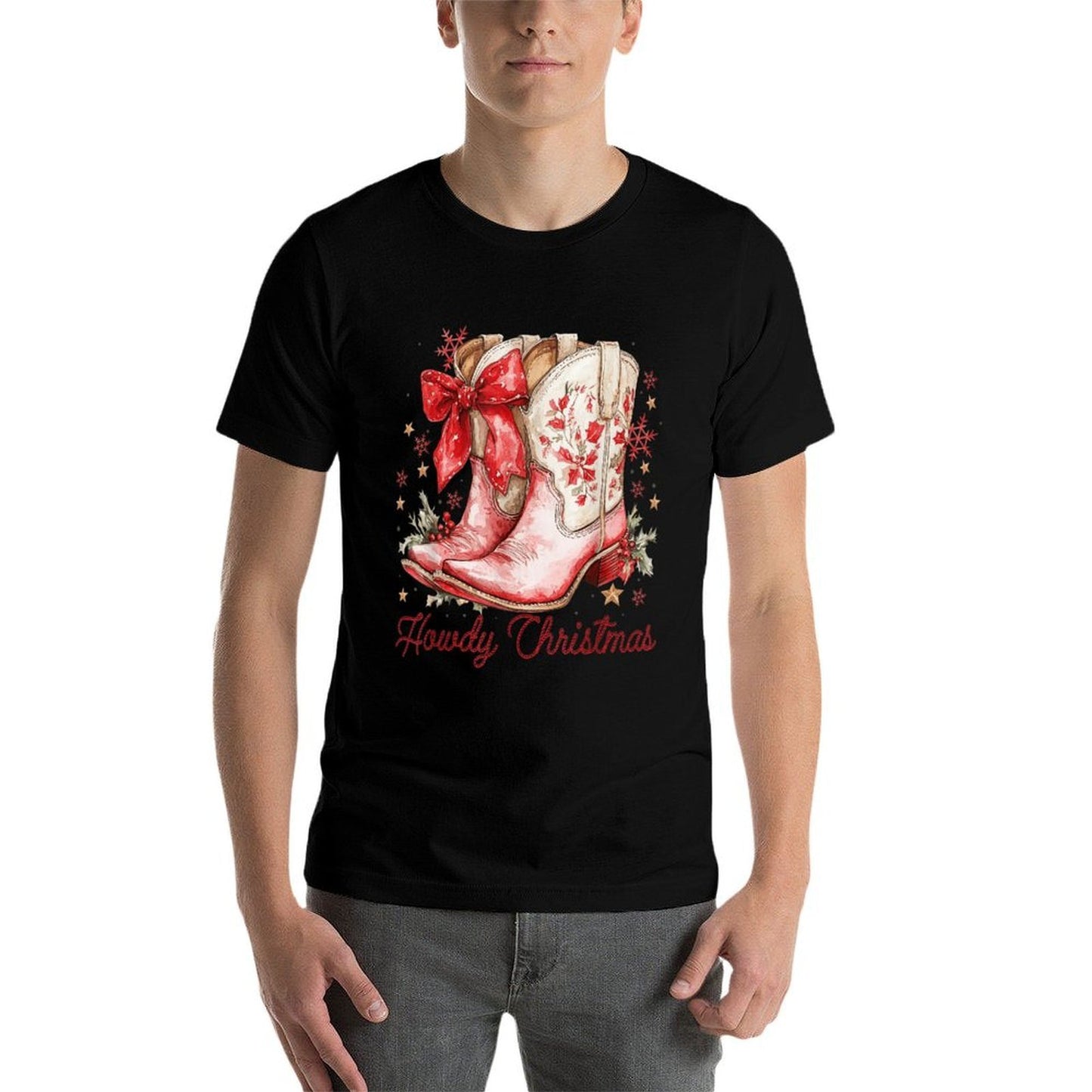 Western Howdy Christmas Cowgirl Boot Coquette Bow Christmas  Durable T-Shirt