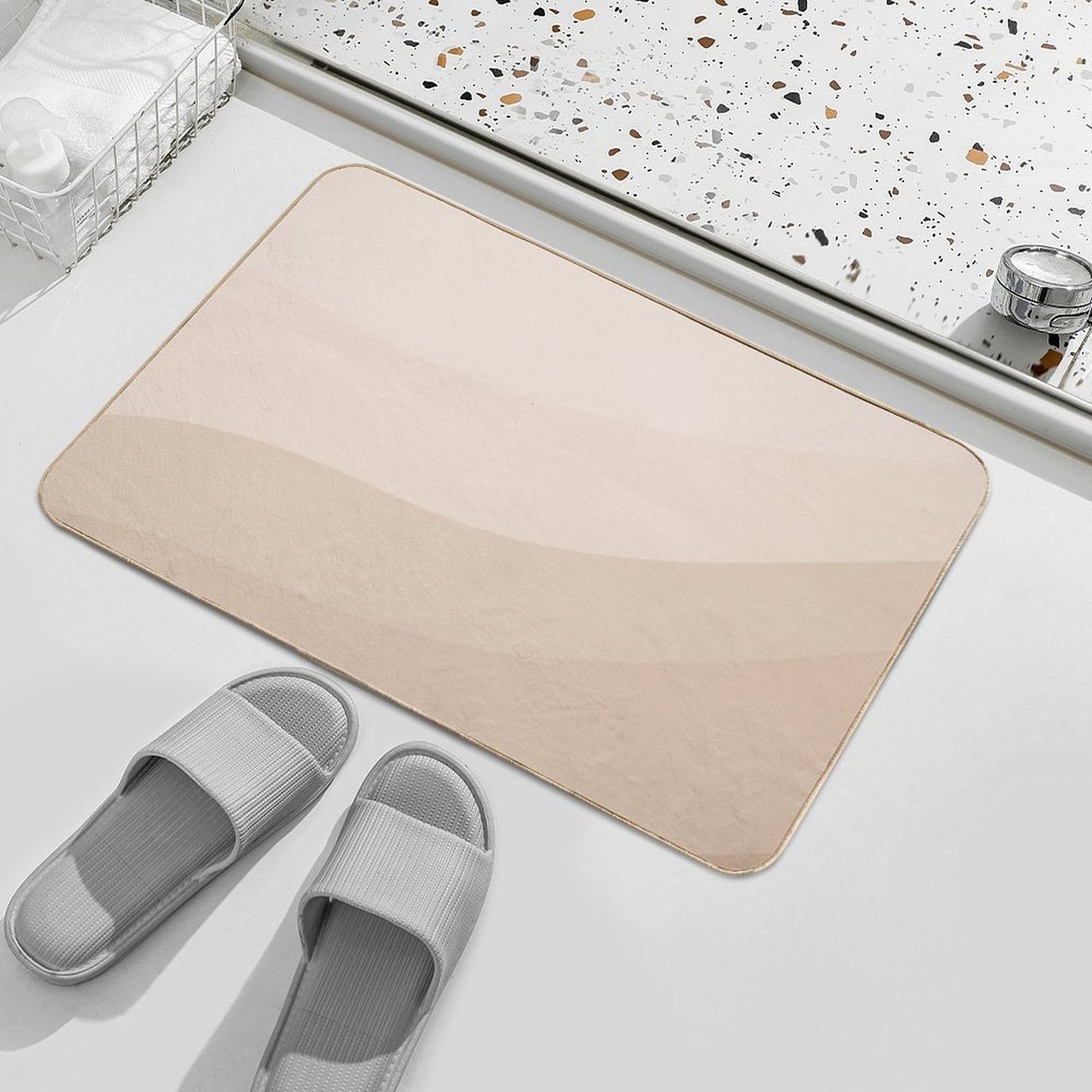 Cute Aesthetic Beige Ocean Pattern  Fade-Resistant Bath Mat