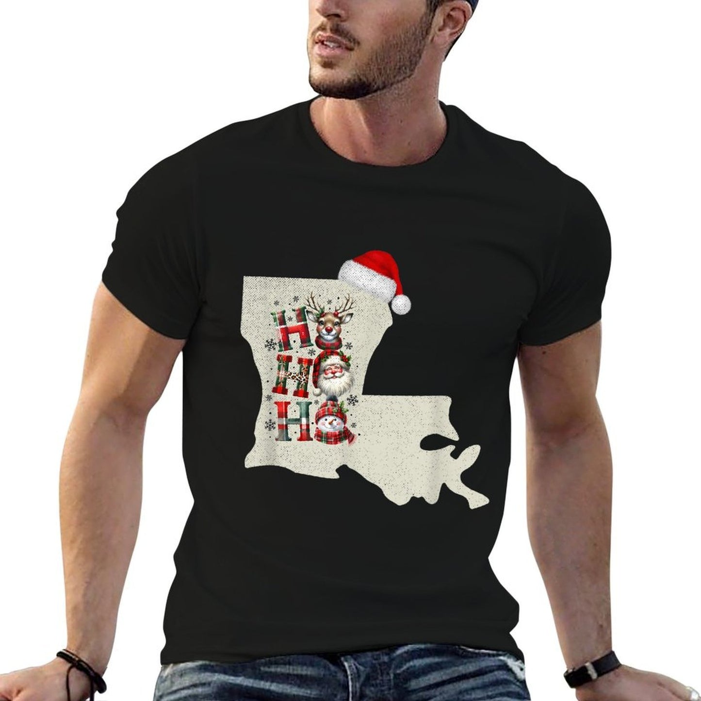 Christmas Louisiana Xmas State Map Louisiana Christmas  Cotton T-Shirt