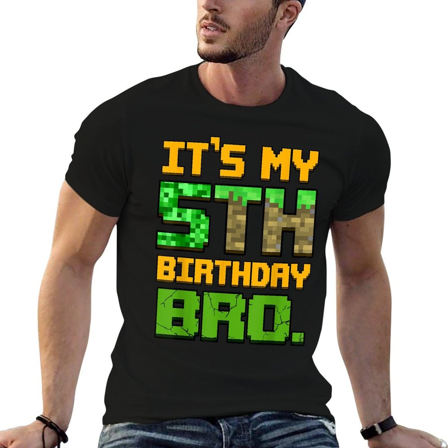 Kids It's My 5th Birthday Bro Year Old Gamer Pixel Number  Relaxed-fit T-Shirt