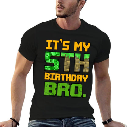 Kids It's My 5th Birthday Bro Year Old Gamer Pixel Number  Relaxed-fit T-Shirt
