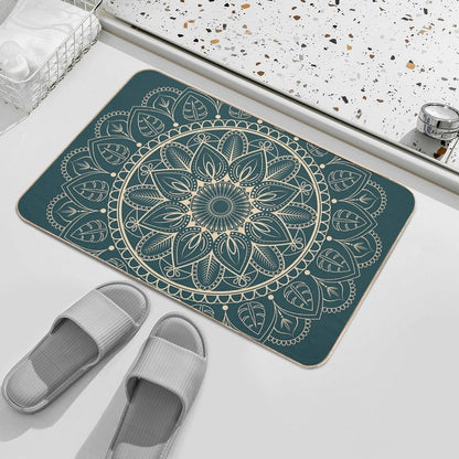 Petrol-Green And Yellow Mandala I  Dirt-Trapping Bath Mat