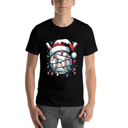 Christmas Baseball Boy Youth Kid Men Santa Hat Xmas Baseball  Versatile T-Shirt