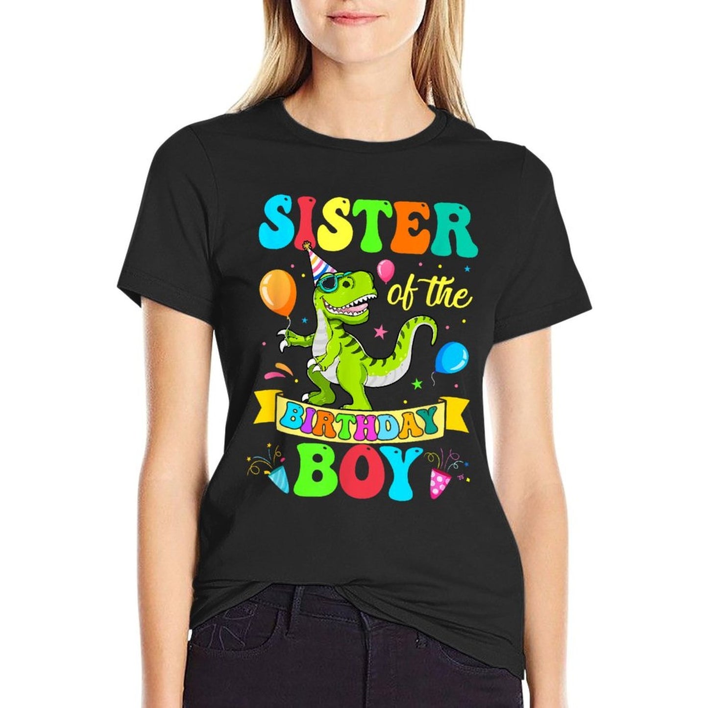 Sister Of The Birthday Boy T-Rex Dinosaur Birthday Party  Durable T-Shirt