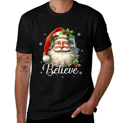 Vintage Santa Claus Believe Christmas Family Women Boys Girl  Easy-care T-Shirt