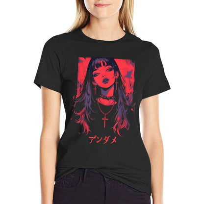 Gothic Anime Demon Waifu Cute Japan Manga Vaporware Retro  Cotton T-Shirt