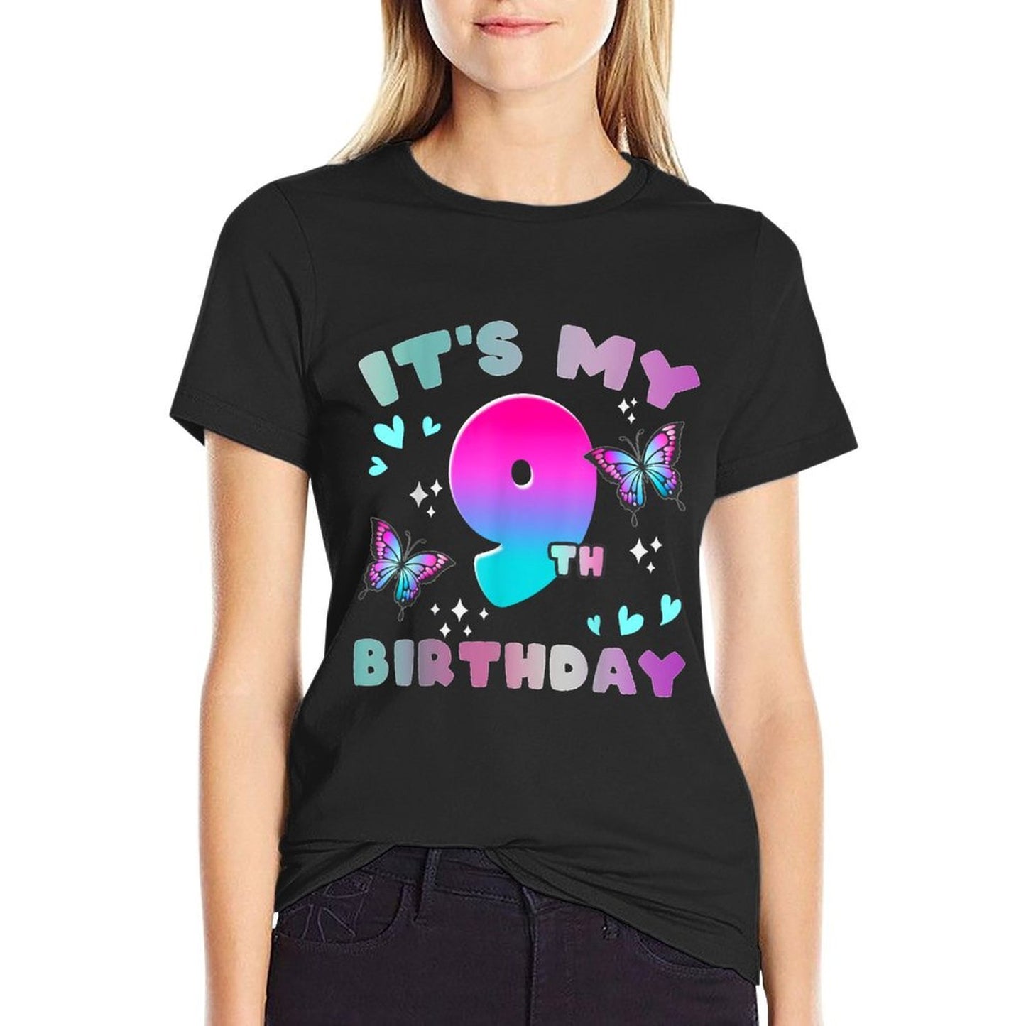It's My 9th Birthday Butterfly 9 Years Old Butterflies Kid  Lightweight T-Shirt