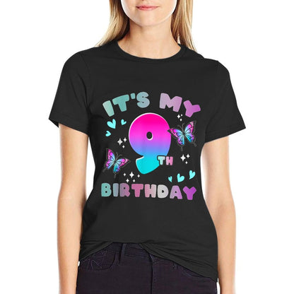 It's My 9th Birthday Butterfly 9 Years Old Butterflies Kid  Lightweight T-Shirt