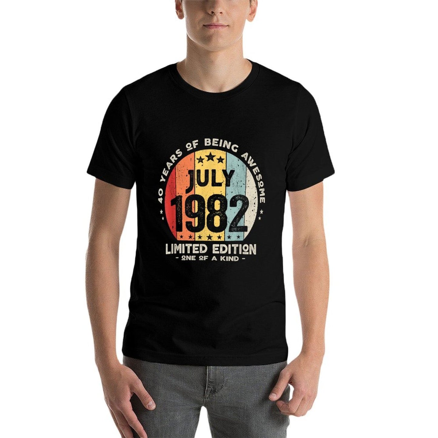 40 Years Old July 1982 Limited Edition 40th Birthday  Ribbed Collar T-Shirt