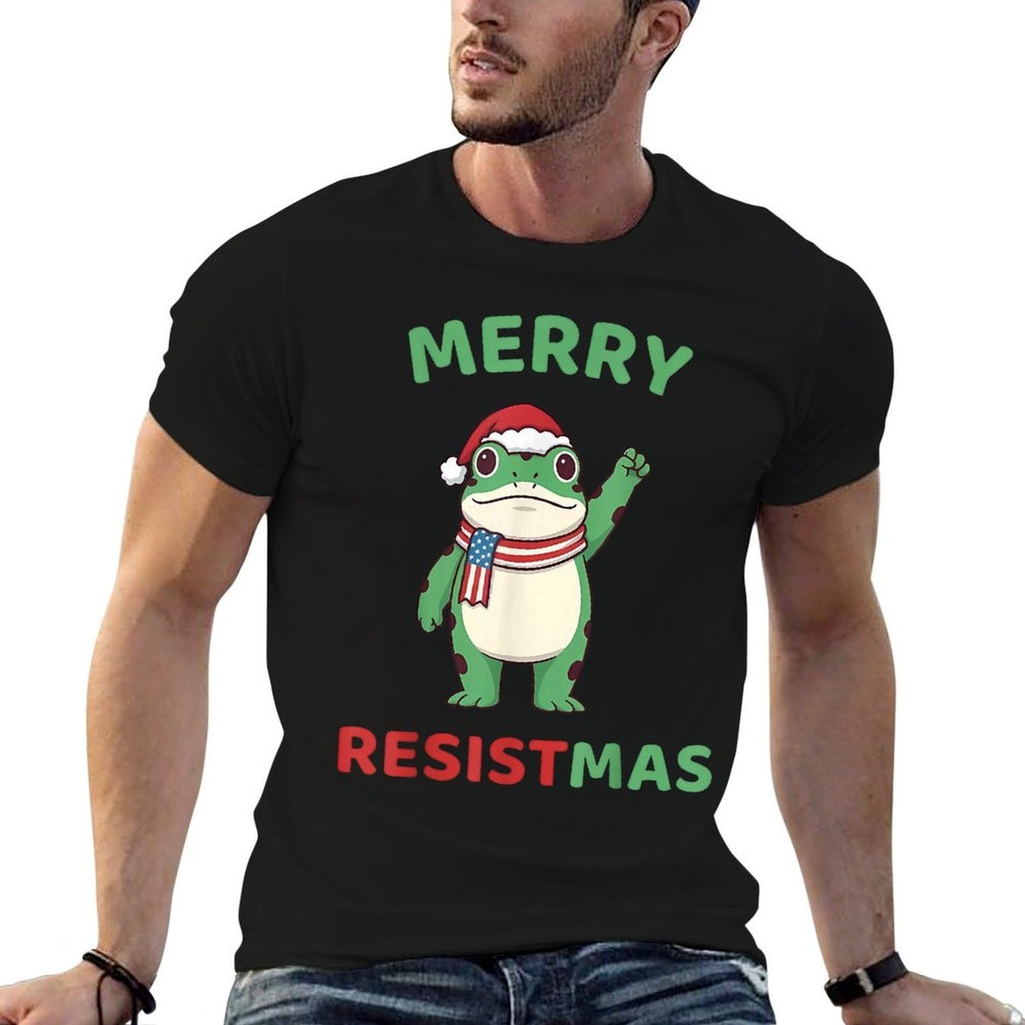 Frog Retro Merry Resistmas Funny Political Christmas  Odor-resistant T-Shirt