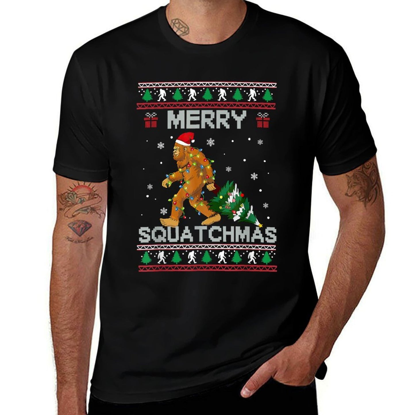 Merry Squatchmas Santa Claus Funny Sasquatch Ugly Christmas  Polyester Blend T-Shirt