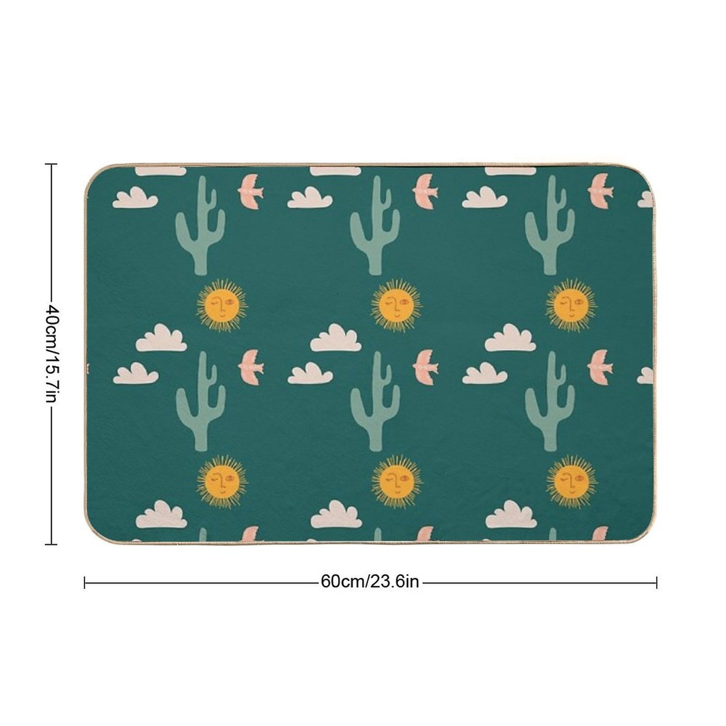 Boho Aesthetic Landscape Southwest Cactus And Sun - Forest Green Background  Long-Lasting Bath Mat