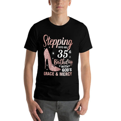 Stepping Into My 35th Birthday Women 35 Year Old Bday  Fade-proof Color T-Shirt
