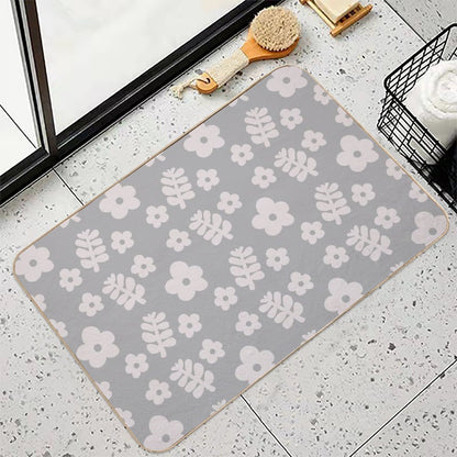Mid Century Modern Flowers & Leaves, Cute Retro Pattern, Gray Taupe  Non-Slip Bath Mat