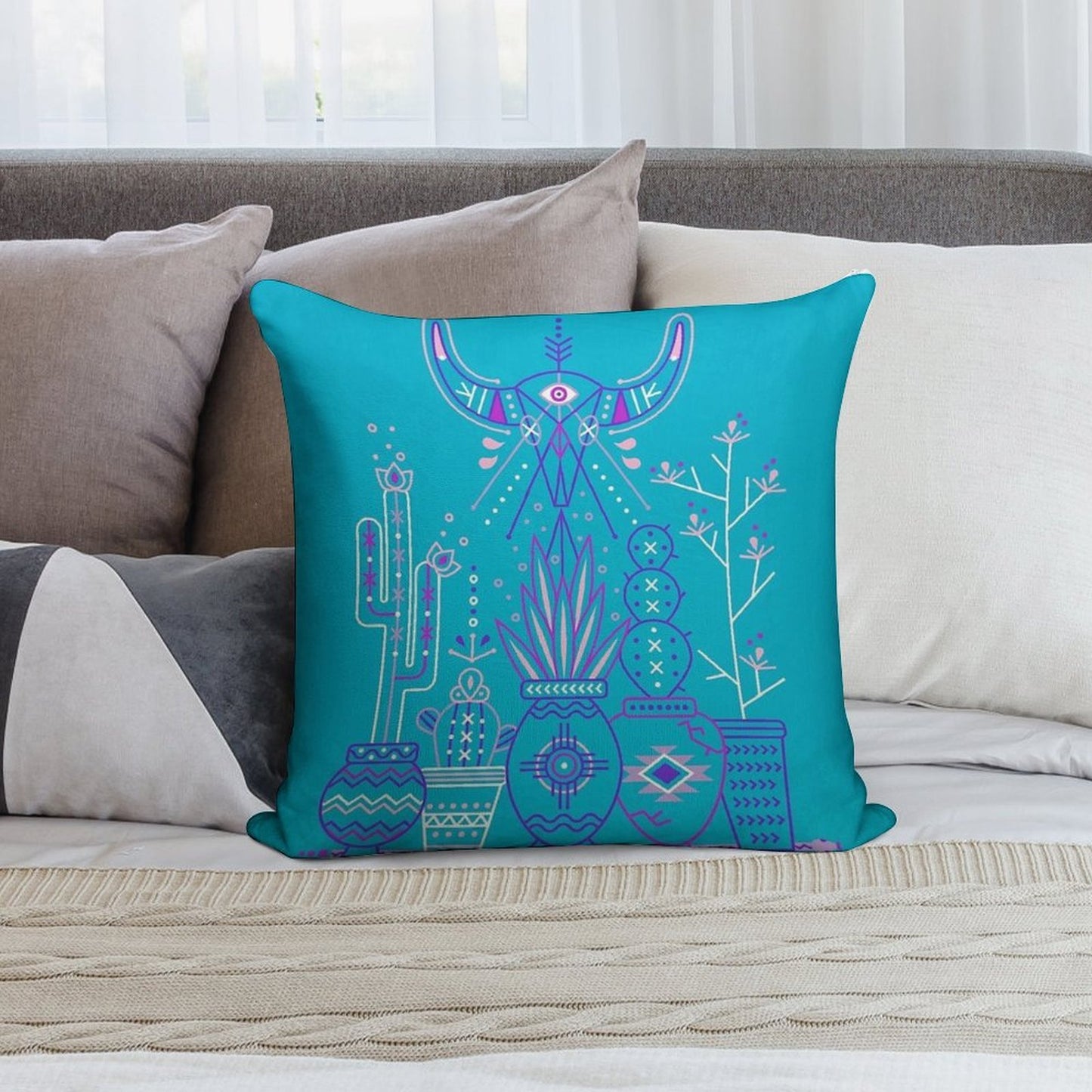 Santa Fe Garden – Blue & Purple Soft Bedroom Essential Throw Pillow
