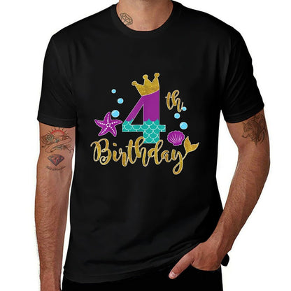 Birthday Mermaid T For 4 Years Old Gift For Girls  Ribbed Collar T-Shirt