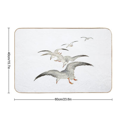 Seagull Japanese Painting  5 Seagulls Above Turbulent Sea Design  Seabird  Gull  Minimalist  Repositionable Bath Mat