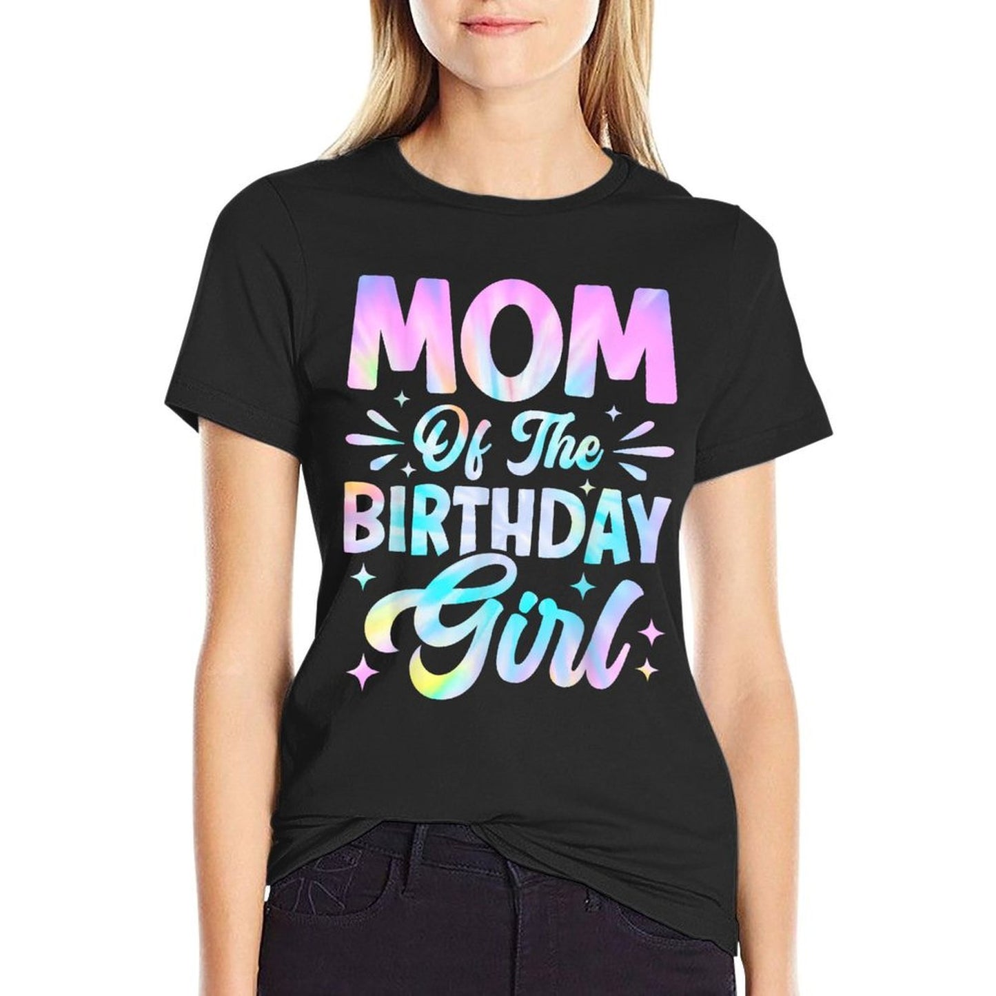 Mom Of The Birthday Girl Tie Dye Party Family Mommy  Moisture-wicking T-Shirt
