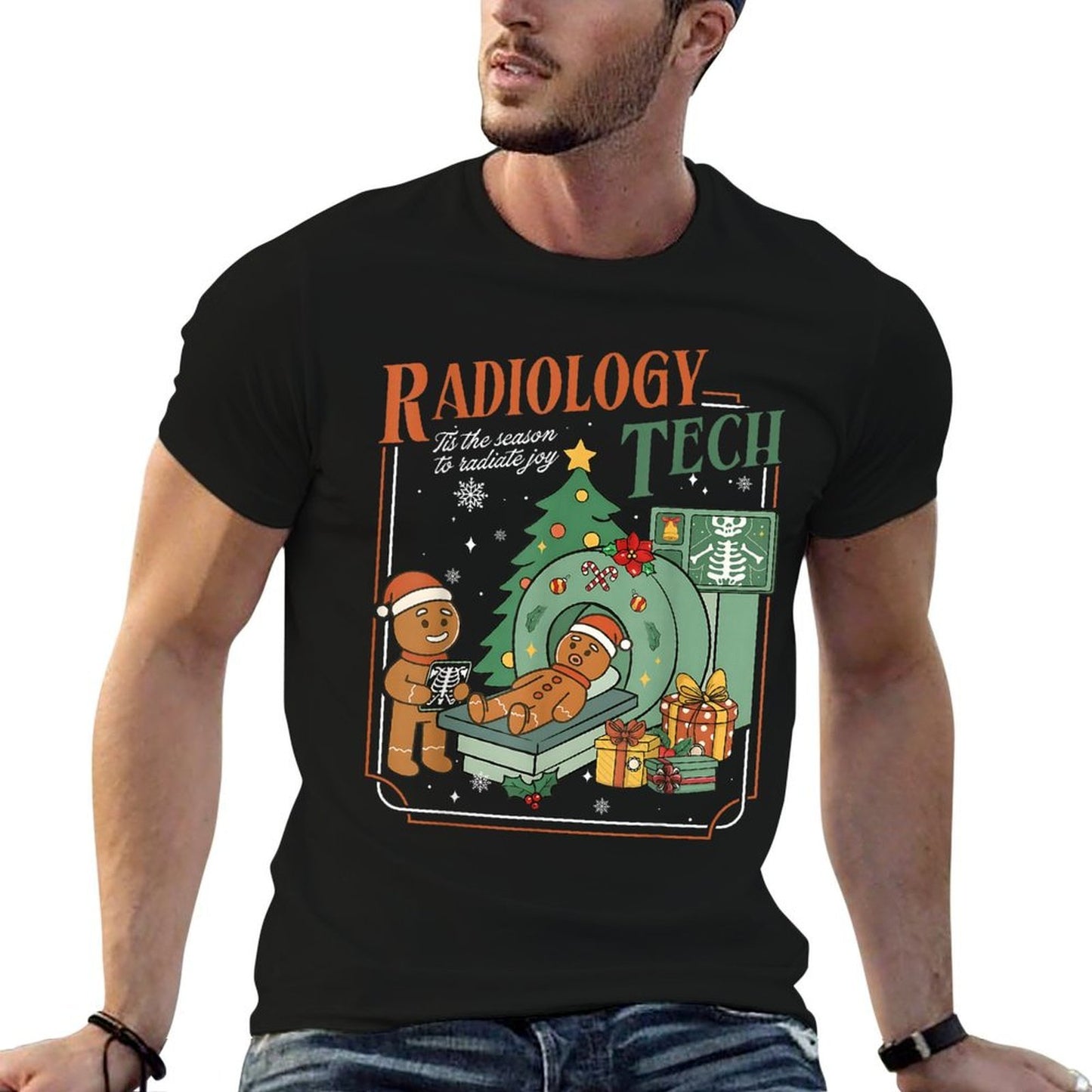 Christmas Radiology Tech Funny Gingerbread Man Radiate Joy  Graphic-printed T-Shirt