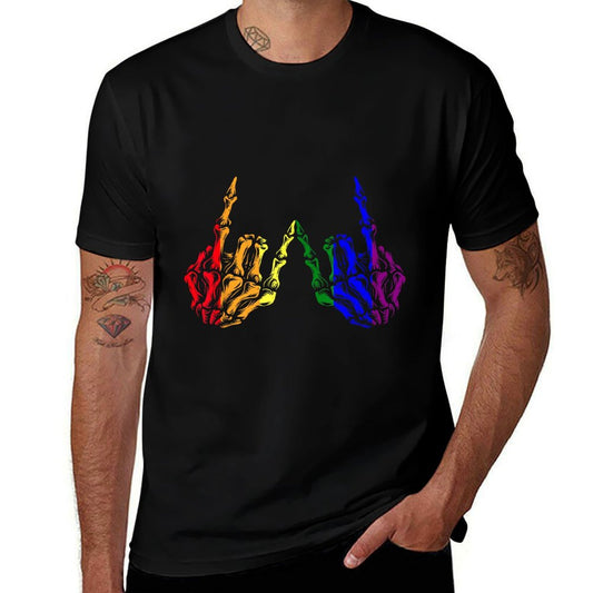 Skeleton Rock Hand LGBT-Q Cool Rainbow Gay Pride Ally Heathered Texture T-Shirt
