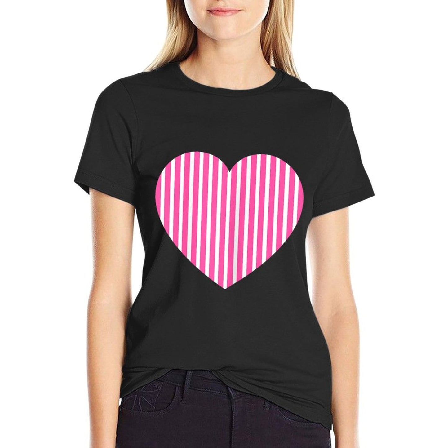 Bubblegum Pink And White Stripes Vertical Line Pattern  Polyester Blend T-Shirt