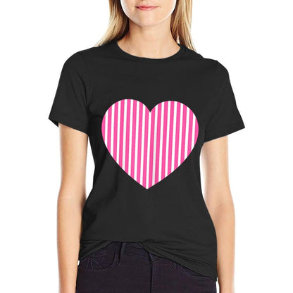 Bubblegum Pink And White Stripes Vertical Line Pattern  Polyester Blend T-Shirt