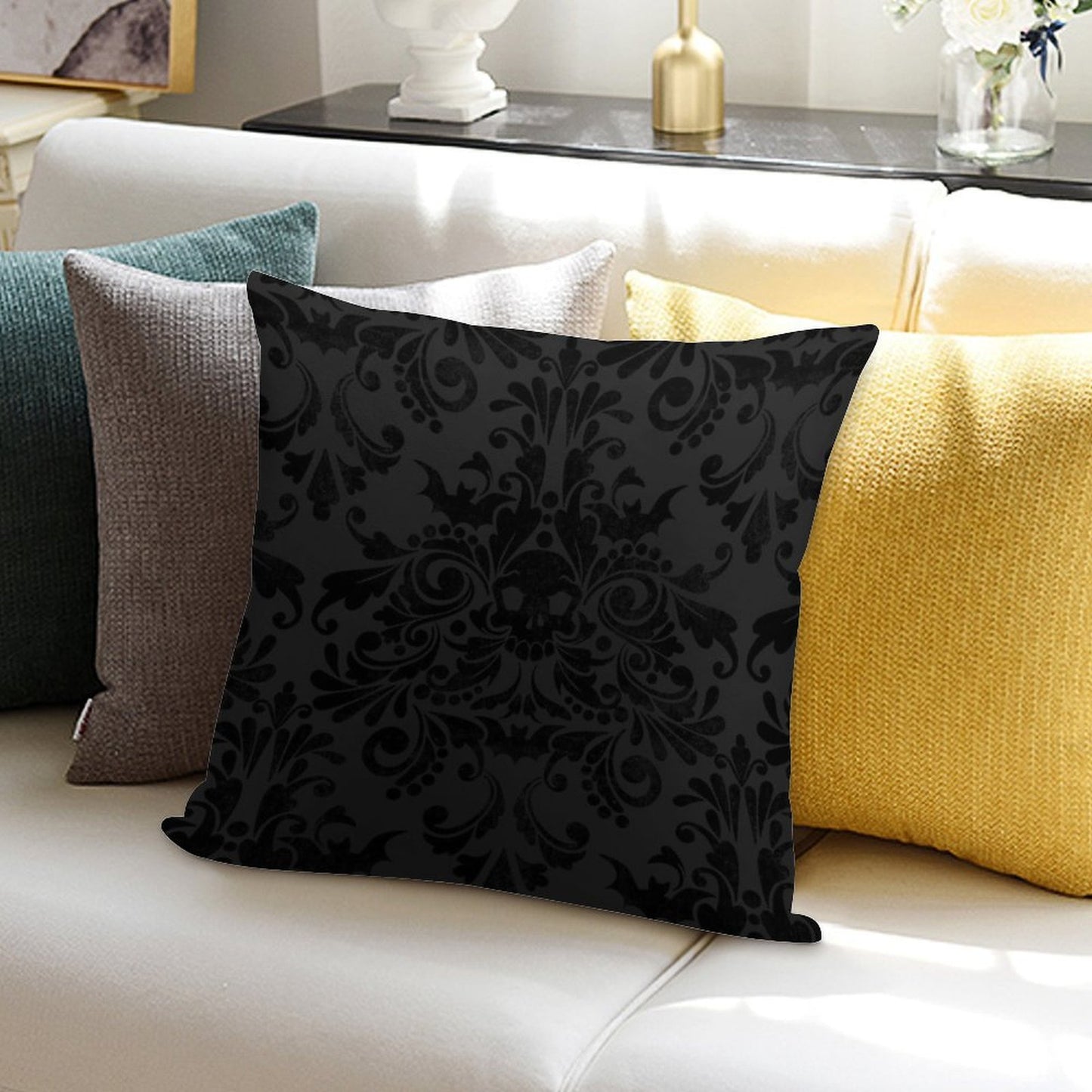 Skull Damask Pattern - Grey Soft Warmth Comfort Throw Pillow