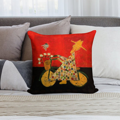 Bicycle Monk And Bluebird Soft Style Accent Throw Pillow