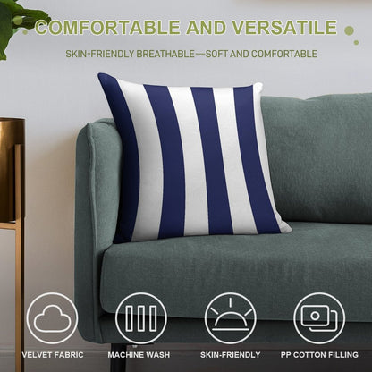 Navy Blue And White Stripes, Vertical Awning Stripes Soft Skin-Friendly Throw Pillow
