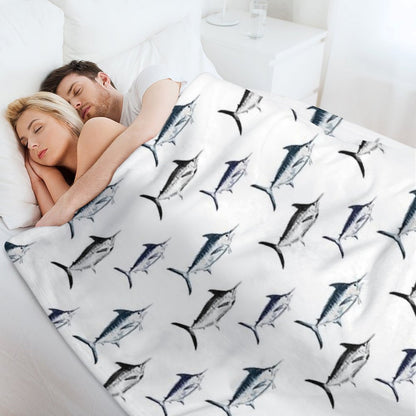 Graphic Modern Vector Atlantic Blue Marlin Pattern Multi-functional Throw Blanket