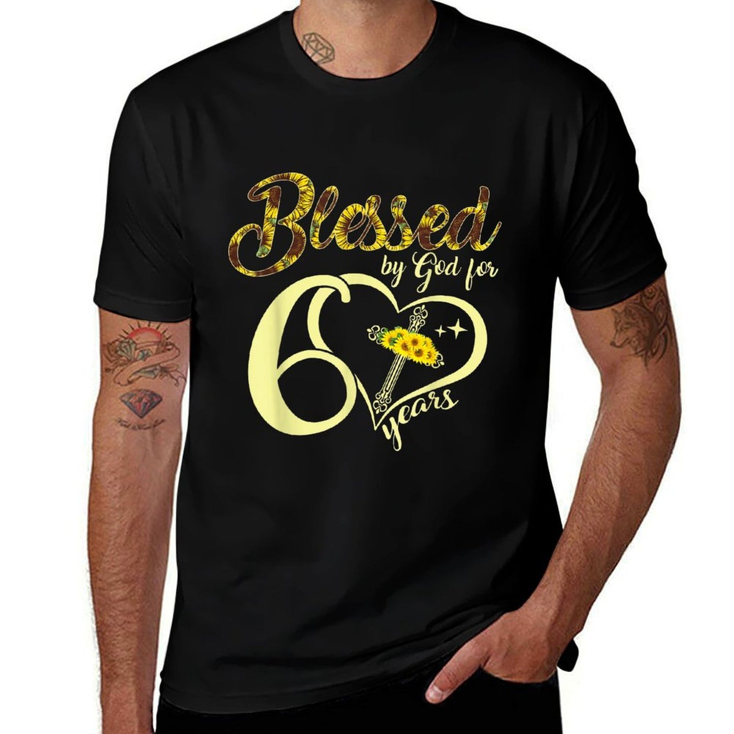Sunflower Blessed by God for 60 Years Happy 60th Birthday  Summer-ready Fabric T-Shirt