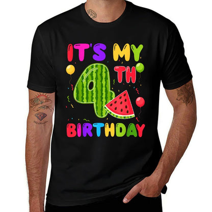 It's My 4th Birthday WaterMelon Lover 4th Birthday Party  Rolled Sleeves T-Shirt